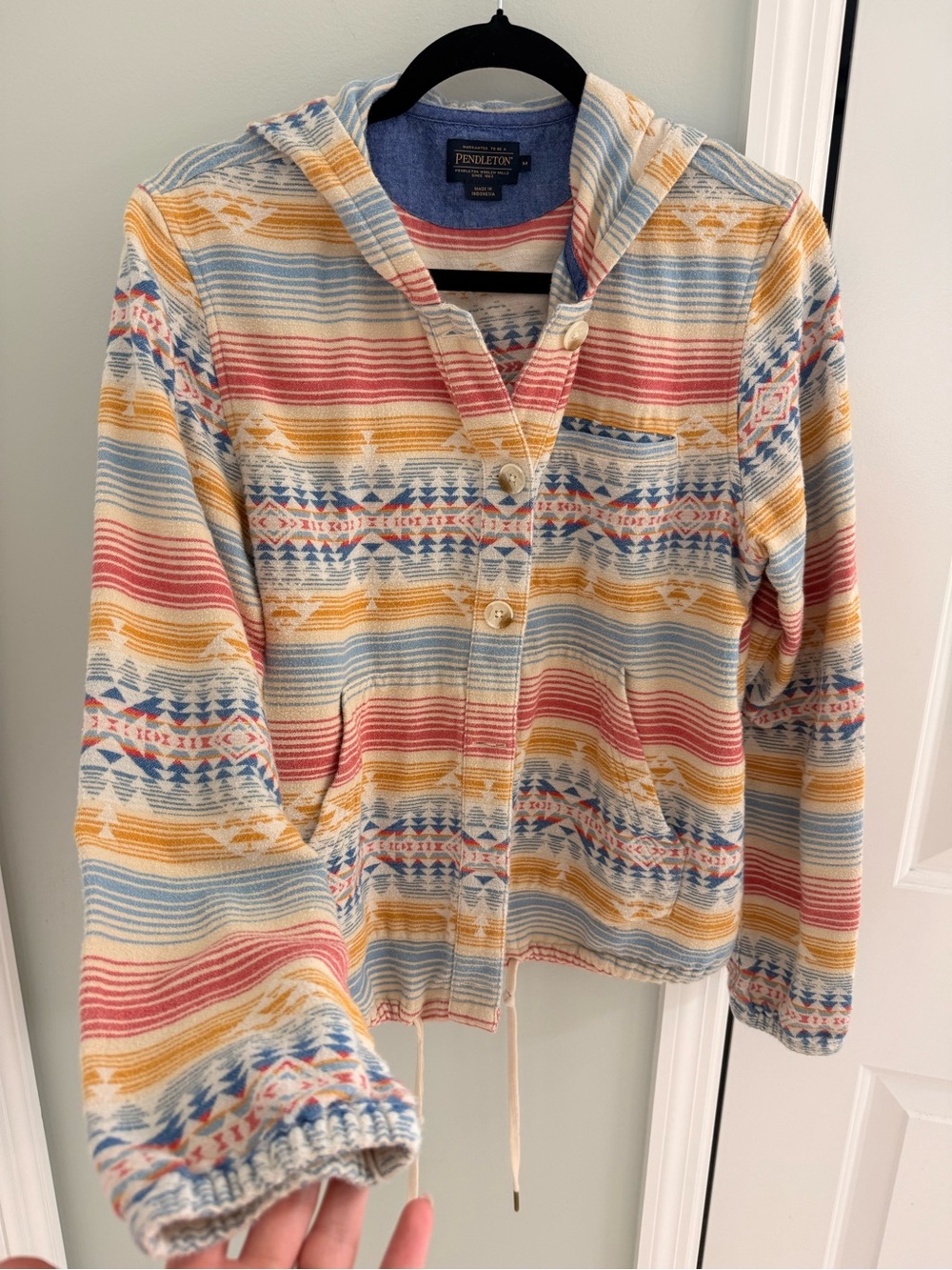 Pendleton Blue and Red Striped Knit Top with buttons